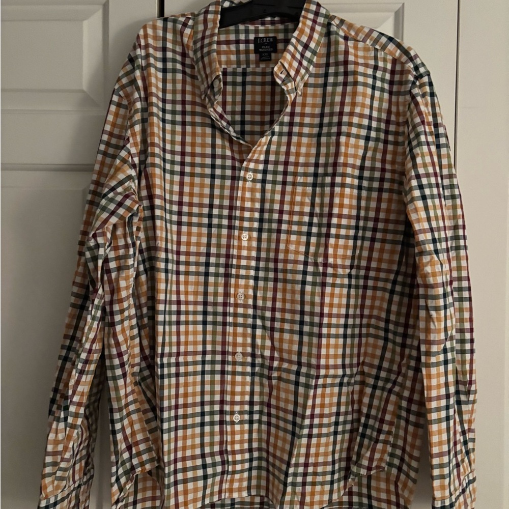 J. Crew Men's Yellow, Green and Brown Plaid Button-Down Shirt. Size XXL.